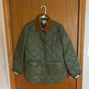 Barbour Olive Quilted Jacket with Brown Cord Collar